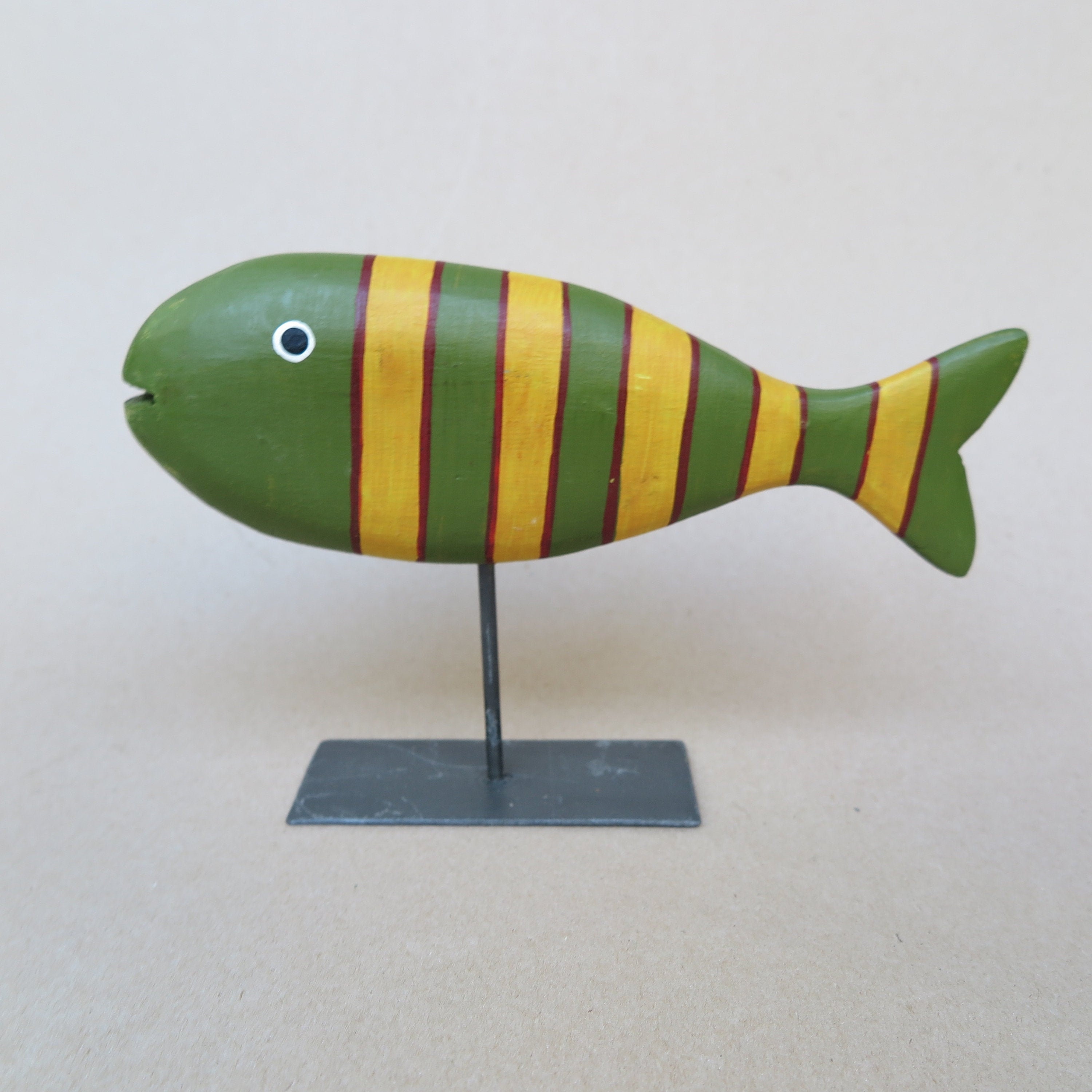 Hand Painted Decorative Wood Carved Fish on Stand. Bright Etsy