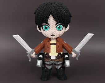 Attack on Titan Eren Yaeger Suit version and Titan figure 15 cm knitted style 3d printing