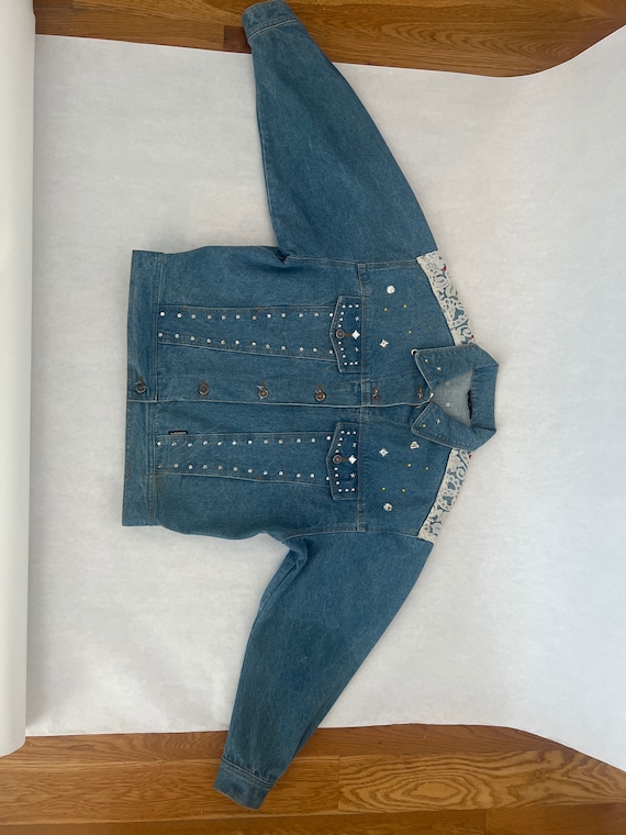 Unique 1980’s Rhinestone & Lace Denim Jacket - image 2
