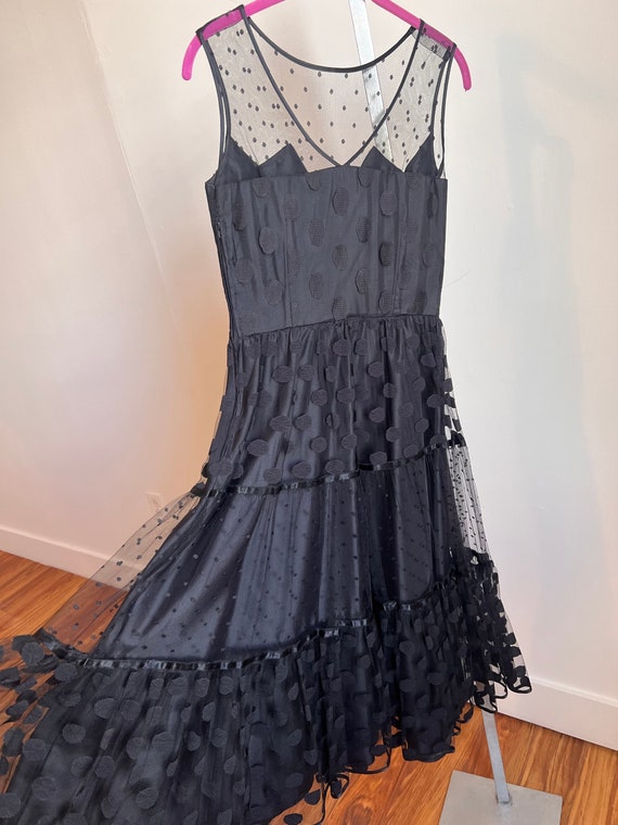 Polka Dot Mesh Lacy Black Dress - image 5