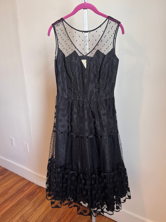 Polka Dot Mesh Lacy Black Dress - image 1