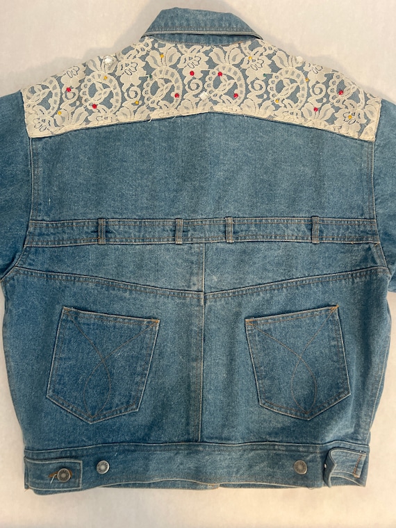 Unique 1980’s Rhinestone & Lace Denim Jacket - image 5