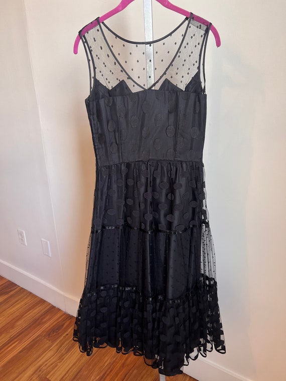 Polka Dot Mesh Lacy Black Dress - image 8