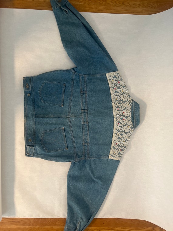 Unique 1980’s Rhinestone & Lace Denim Jacket - image 4