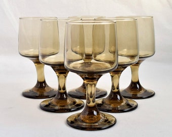 Set of 6 Small Libbey smoked-amber Goblets/ 5-1/8" Tall Brown Wine Goblets