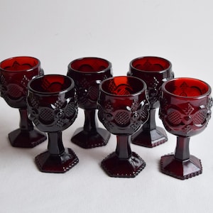 Set of 6 Avon Ruby Red Goblets/ Red Wine Glasses/Vintage Glassware