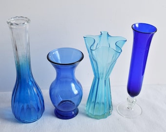 Set of 4 Blue Glass Vases Wedding Table Décor