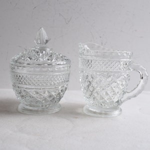 Vintage Diamond Pattern Glass Cream and Sugar Set Wexford Glassware Collectible Glassware