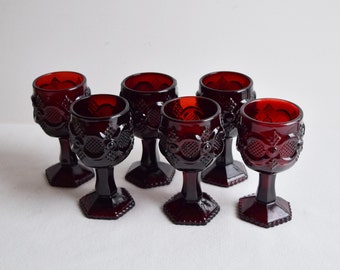 Set of 6 Avon Ruby Red Goblets/ Red Wine Glasses/Vintage Glassware