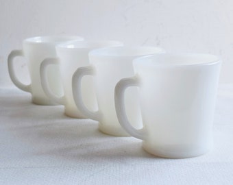 Set of 4 Fire King Milk Glass  Mugs by Anchor Hocking/Cups for Coffee Table/Made in the USA