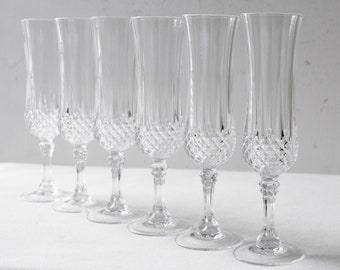 Vintage Crystal Champagne Flutes Set of 6, D'Arques Durand Barware