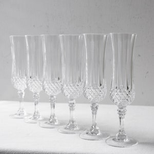 Set of 6 Crystal  D&#39;arques Durand  Champagne Flutes/Vintage Glassware/Classic Bar Ware/ Vintage French Champagne Flutes
