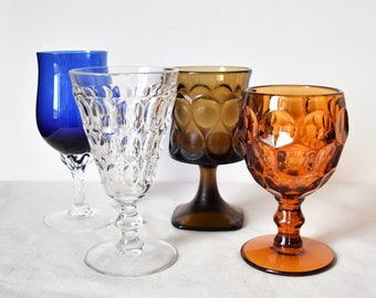 Mixed Set of 4 Colored-Glass Goblets Wine Glasses