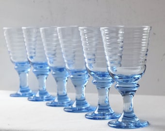 Set of 6 Vintage Libbey Sirrus Blue Wine Goblets