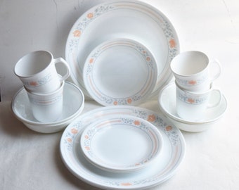 Set of 16  Piece Corelle "Apricot Grove" Dinnerware by Corning 4 Place Table settings