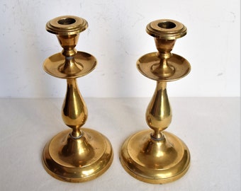 Set of 2 Heavy Brass Candle Holders Vintage Candlesticks