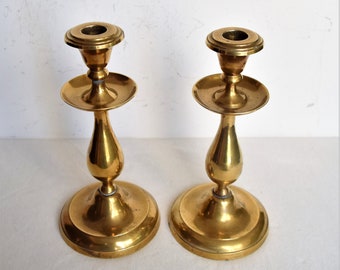 Set van 2 zware messing kandelaars Vintage kandelaars