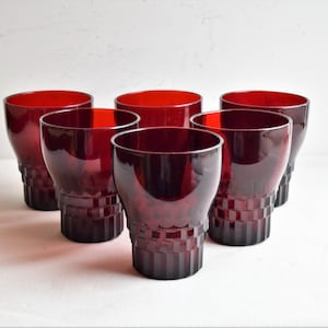 Set of 6 Anchor Hocking Ruby Red Glasses Windsor Royal Red Glassware