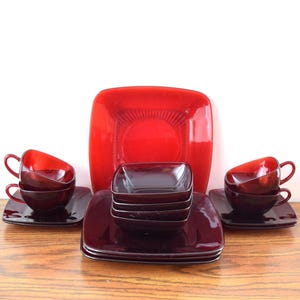 Ruby Red Anchor Hocking Glass Luncheon Set of 16 Pieces