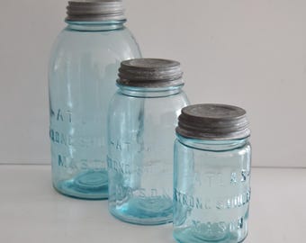 Tarros de cristal vintage Aqua Atlas: juego de 3, para guardar en la cocina