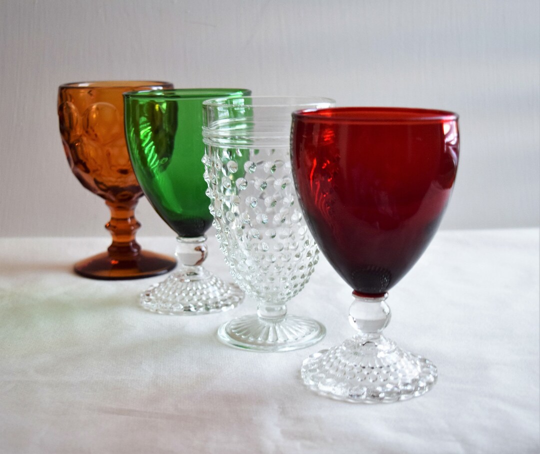 Set of 4 Mixed Goblets/vintage Glassware/colored Glass Goblets/ Lot G10