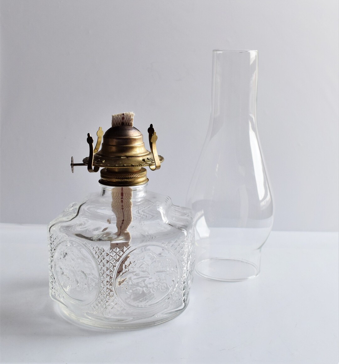 Clear Glass Oil Lamp by Lamplight Farms Horse and Buggy Motif