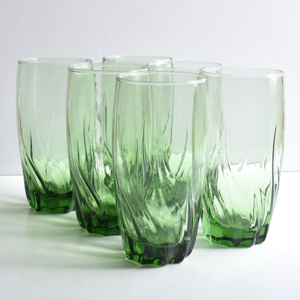 Anchor Hocking Green Tumbler  Swirl Pattern Glassware Set of 6