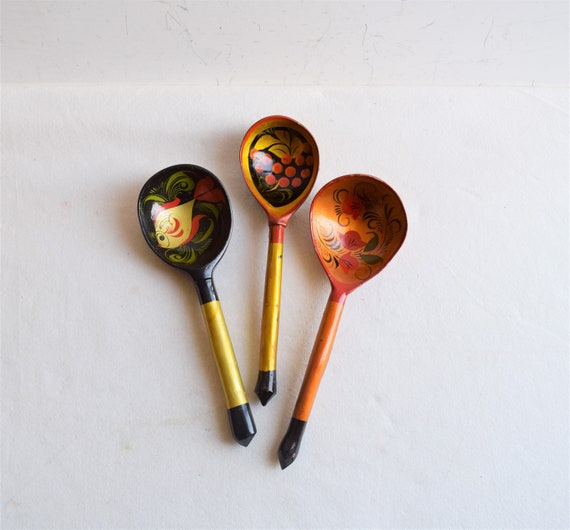 Set of 3 Russian Spoons/international Novelty Kitchen Accessories/vintage  Decorative Cooking Utensils 