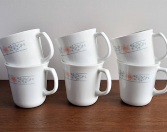 White Corning "Apricot Grove" Cups Set of 6 Made in USA