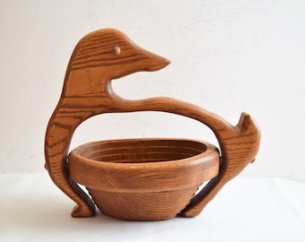 Handmade Oak Folding Bird Basket: Collapsible Fruit Bowl