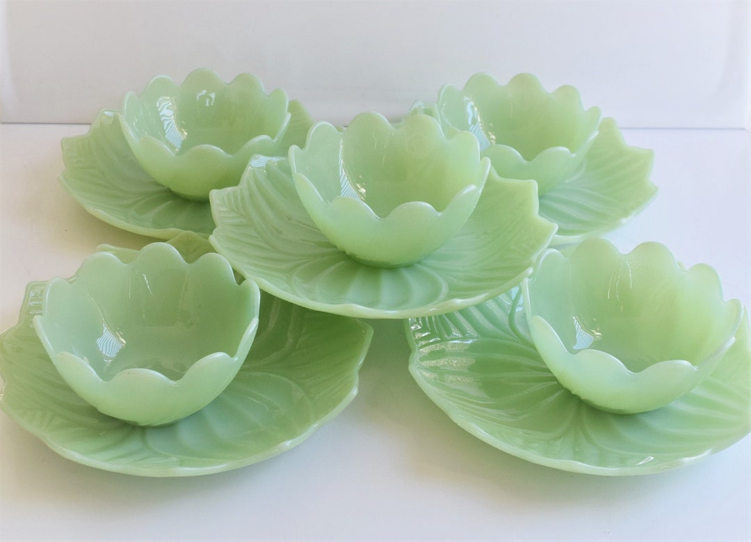 Rare Find Fire King Jadeite Lotus Leaf Blossom Plates4 and Bowls 4 Set