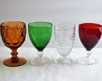 Set of 4 Mixed Goblets/Vintage Glassware/Colored Glass Goblets/ Lot G10