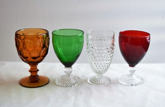 Set of 4 Mixed Goblets/Vintage Glassware/Colored Glass Goblets/ Lot G10