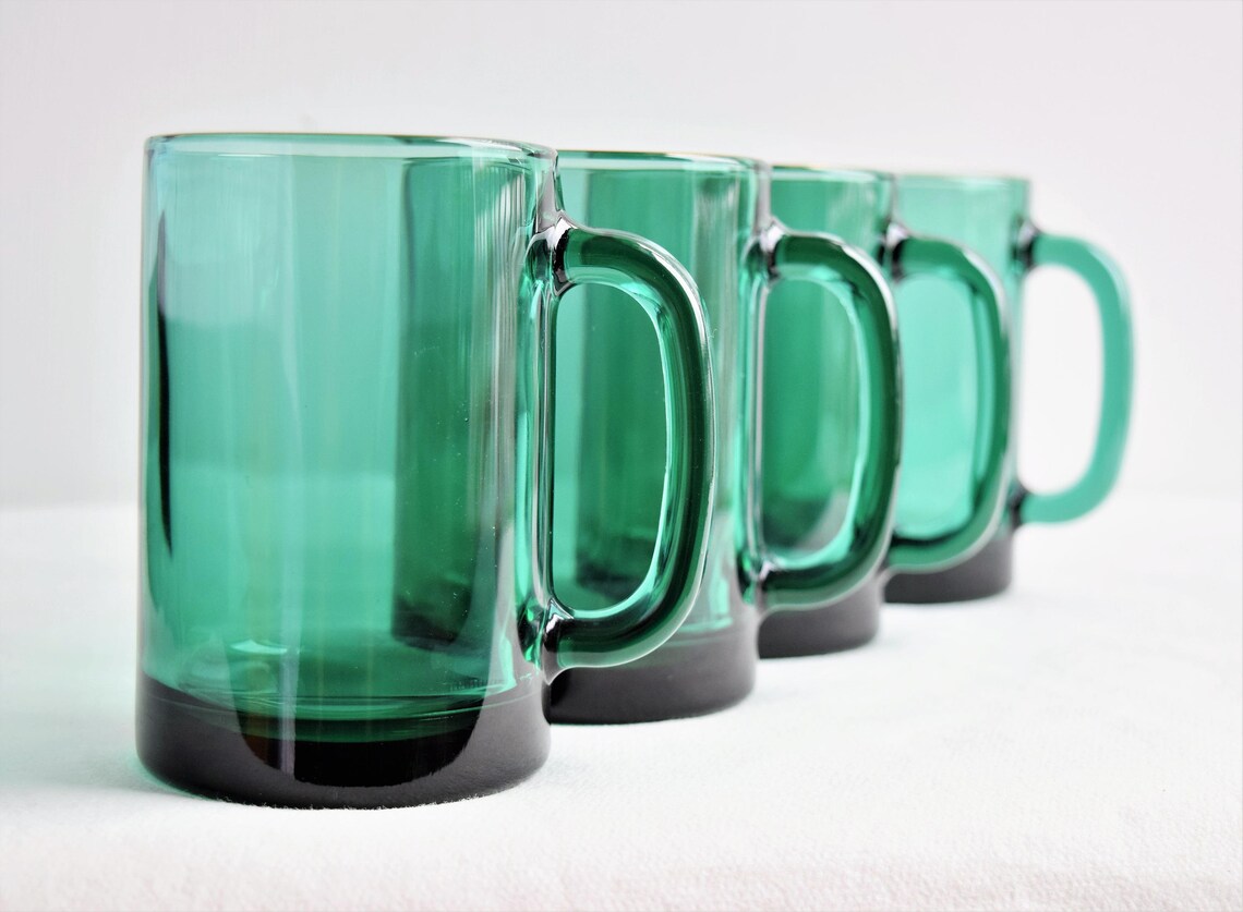 Set of 4 Vintage Green Glass Mugs by Libbey/punch Etsy