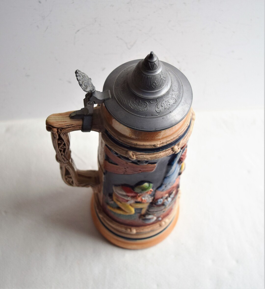 Large German Beer Stein 135/8 Tall Ceramic Lidded Mug Etsy