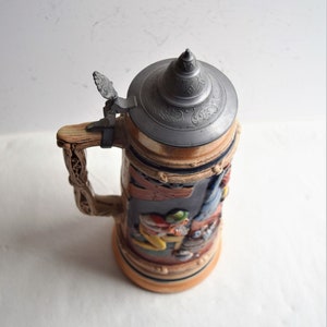 Large German Beer Stein 13-5/8" Tall Ceramic Lidded Mug