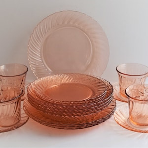 Fortecrisa Pink Swirl Dinnerware Set of 20 Pieces - Etsy