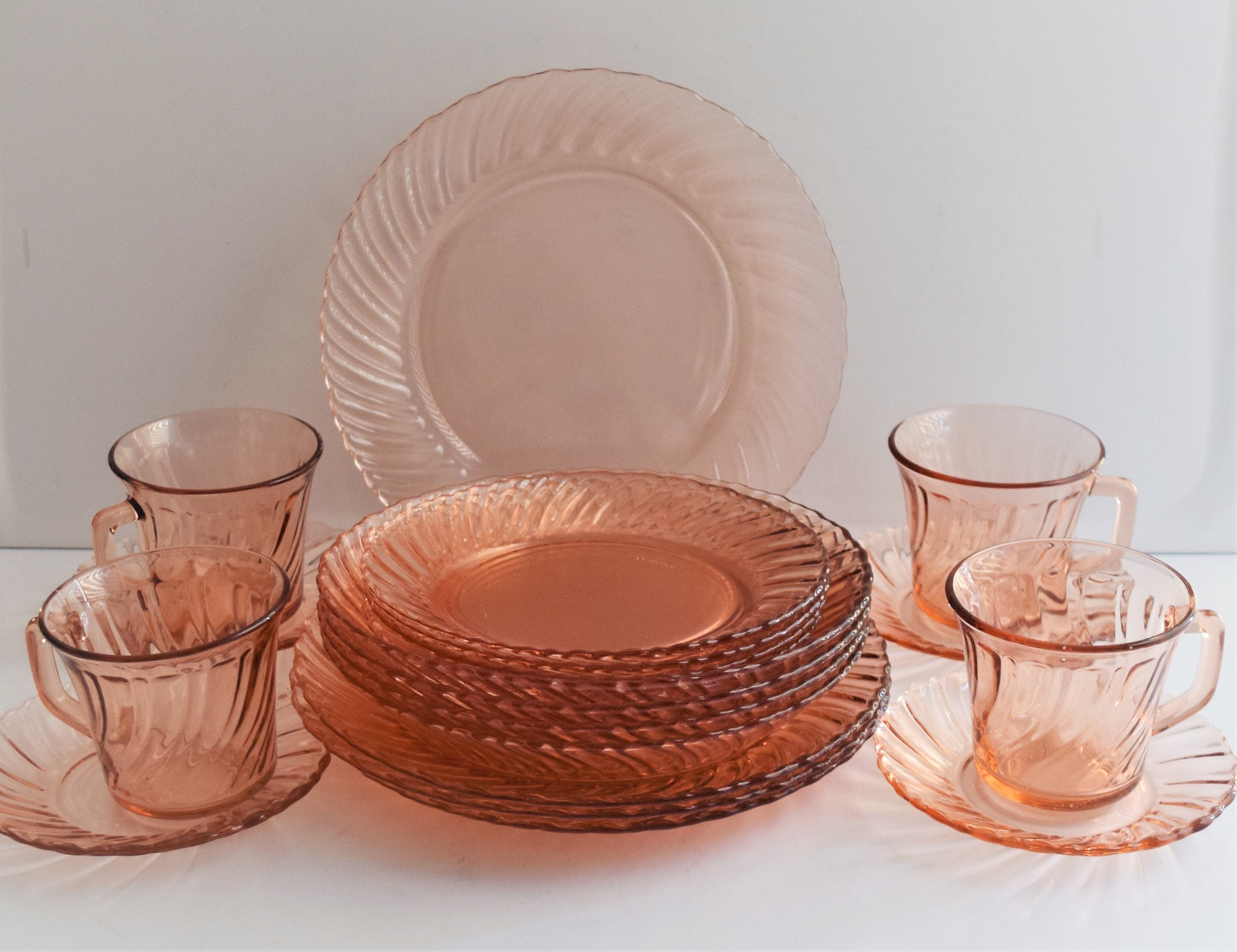 Fortecrisa Pink Swirl Dinnerware Set of 20 Pieces - Etsy