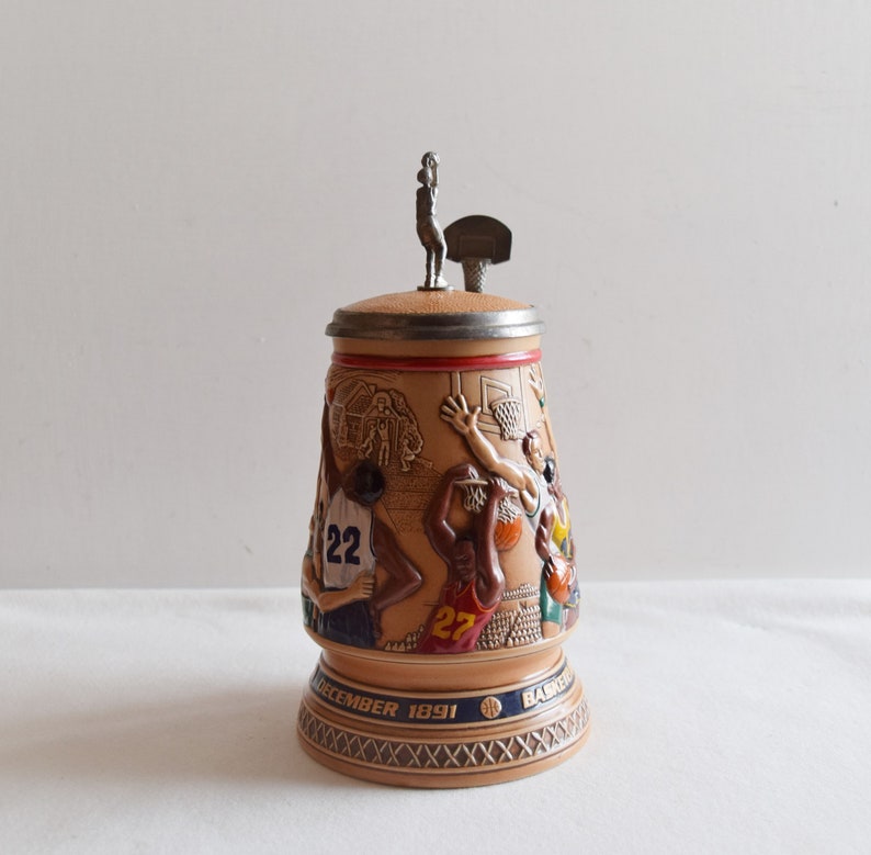 Vintage Avon Beer Stein with lid/ 1993 Avon Collectible Lidded Beer Stein/ Basketball Created Beer Stein image 3