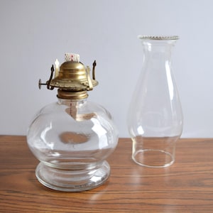 Vintage Round Glass Oil Lamp With  Chimney
