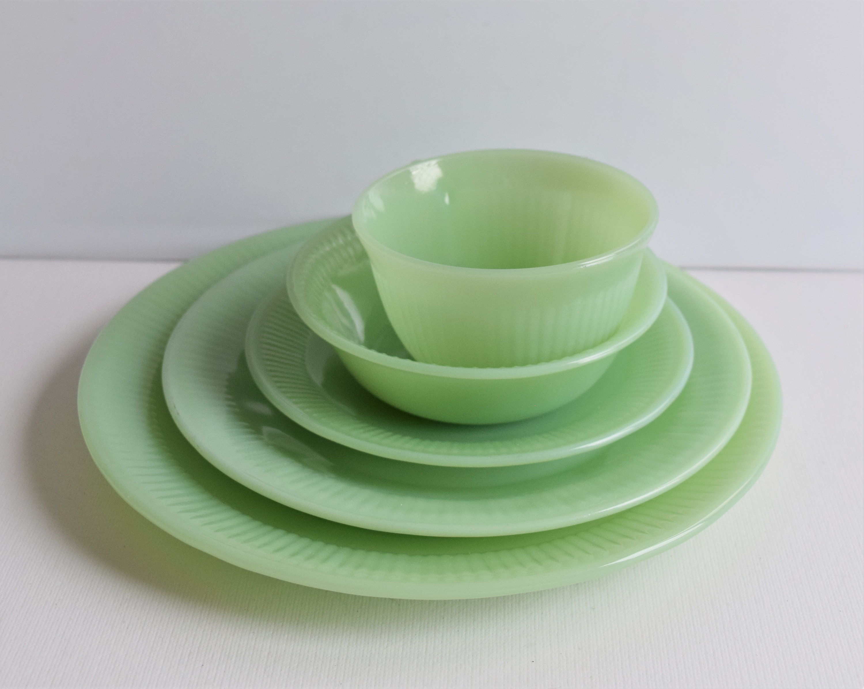 Fire King Jadeite Dinnerware Set of 23 Pieces Jane Ray Green
