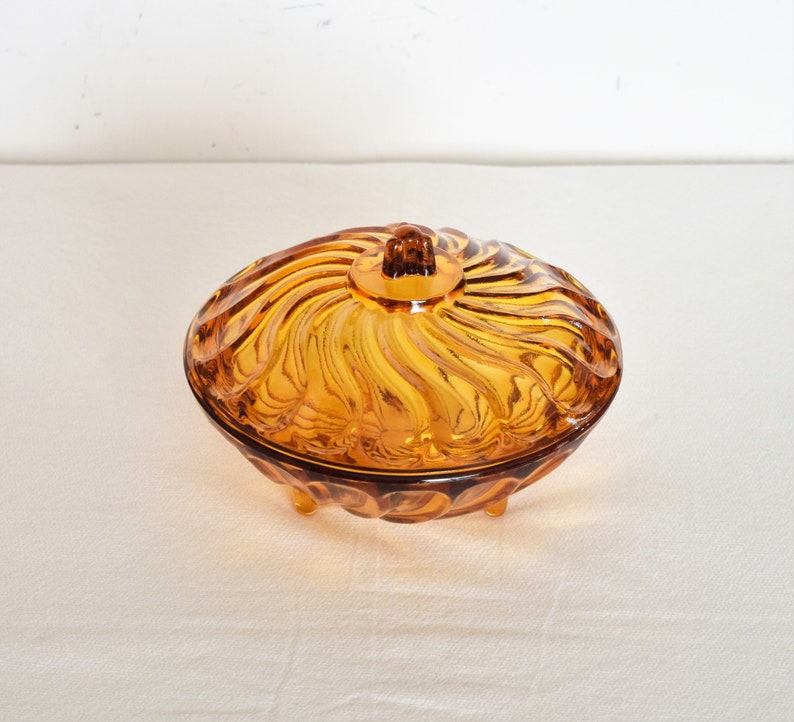 Vintage Amber Glass Candy Dish with LidColored Glass Home Decor