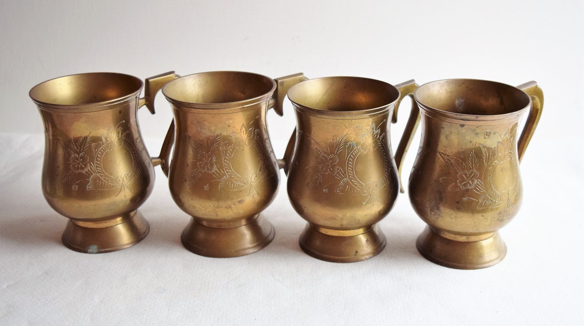 Set of 2 Large Brass Mugs Made in India/ Engraved Brass Etsy
