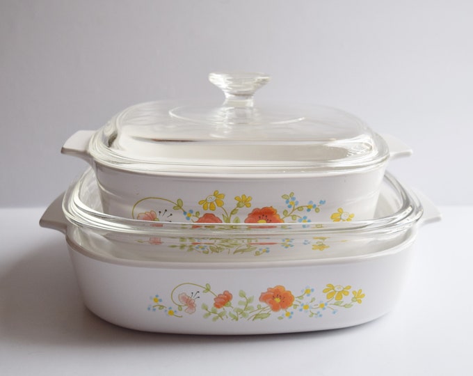 Set of 4 Piece Corning Wildflower Pattern Casserole Dishes With Lids 2L ...