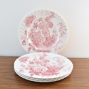 Set of 4 Royal Staffordshire Charlotte Pink Dinner Plates Designed by Clarice Cliff