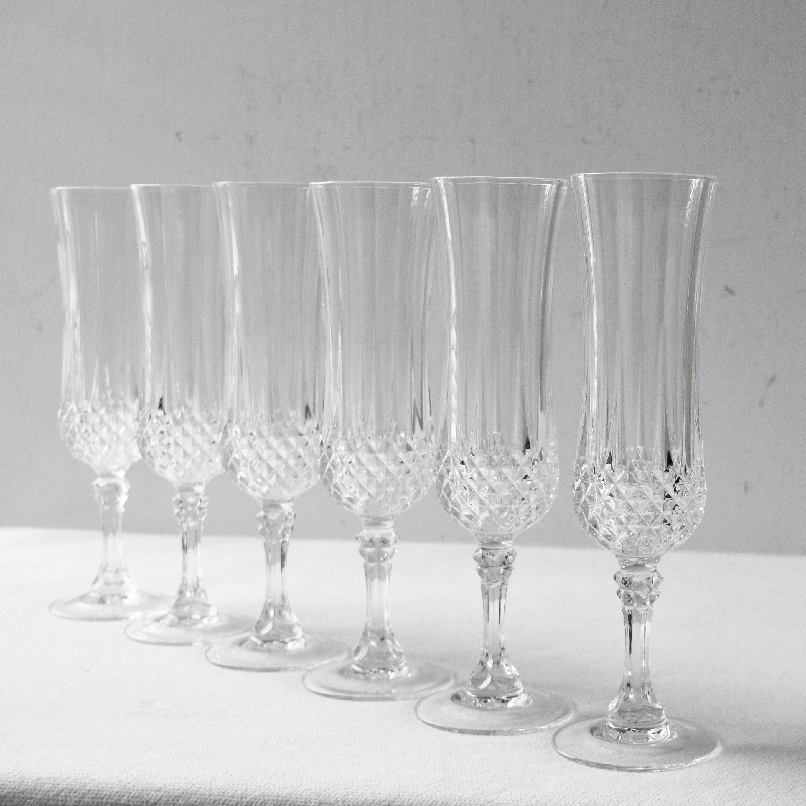 Set of 6 Crystal D'arques Durand Champagne Flutes/vintage Glassware/classic  Bar Ware/ Vintage French Champagne Flutes 