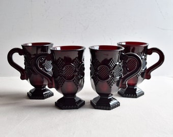 Set of 4 Avon Cape Cod Red Irish Coffee Mugs/Burgundy Coffee Mugs/Dark Red Glassware/