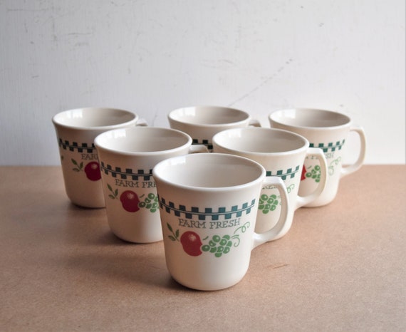 Set of 6 Corning "Fresh Farm"  Mugs/ Cups/ Made in USA Dinner Ware