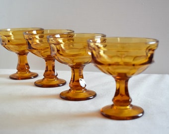 Libbey Rock Sharpe Amber Ashburton Dessert Goblets Set of 4