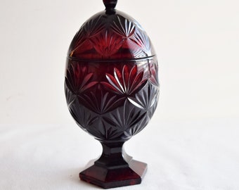 Vintage Cristal D'Arques Ruby Red Glass Candy Dish with Lid